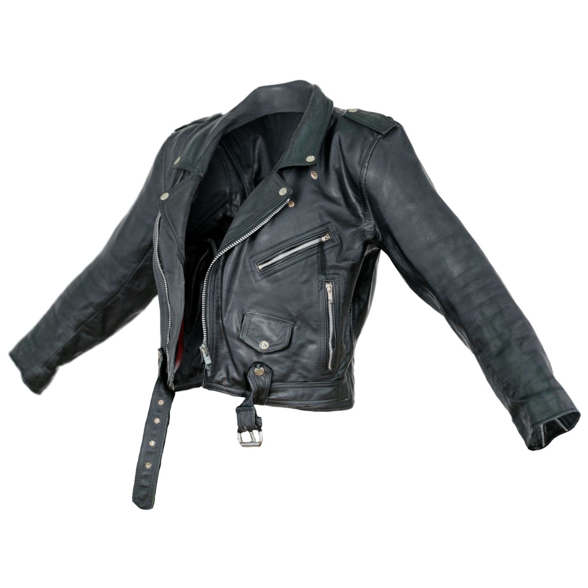 Vintage Jacket Moto Black Leather Open