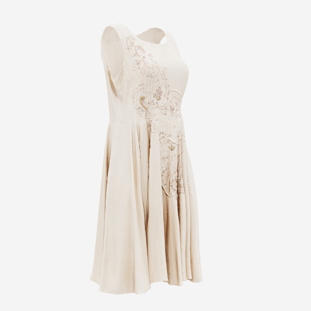 Pearl Decorated Beige Dress