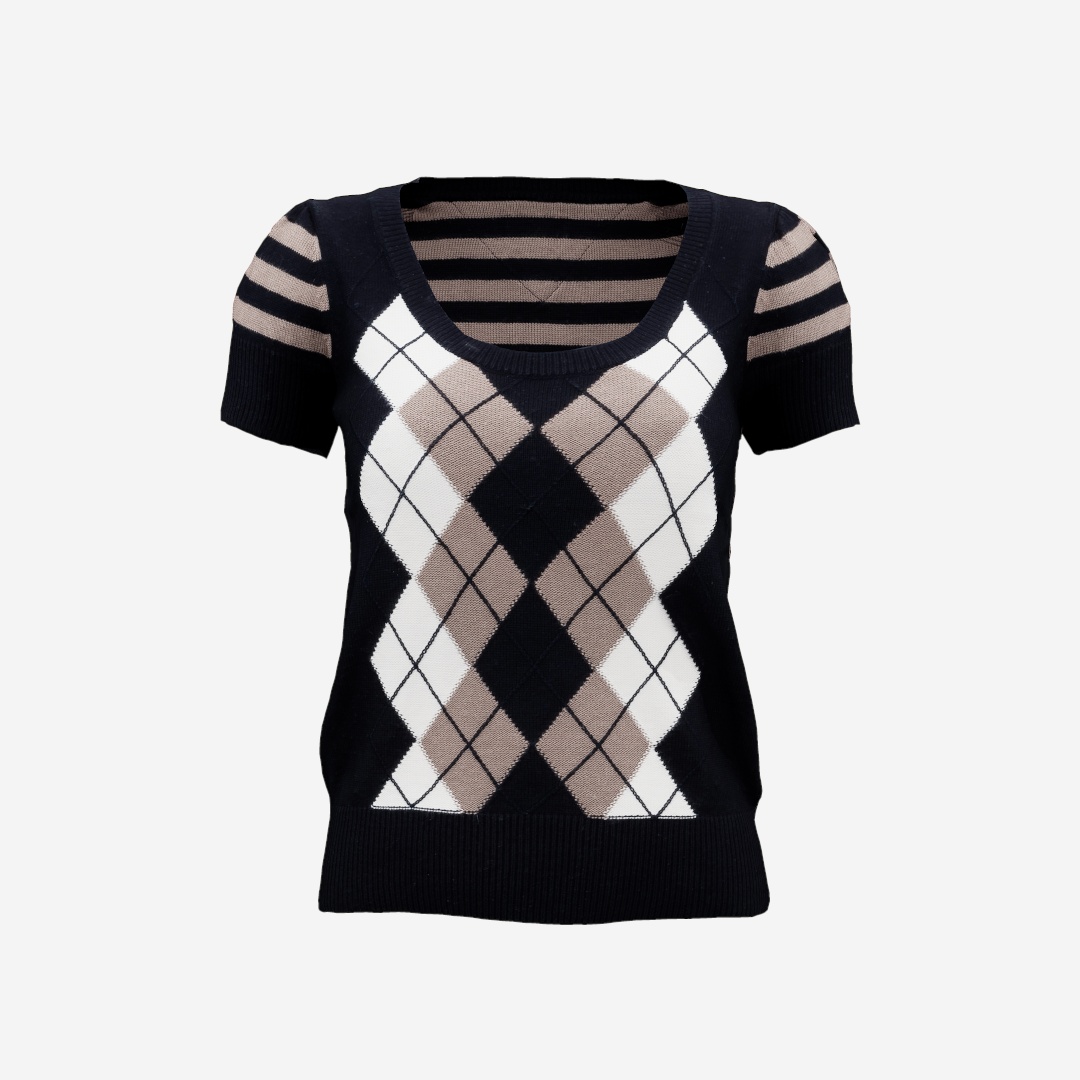 Squares Lines Open Neck Pull Top