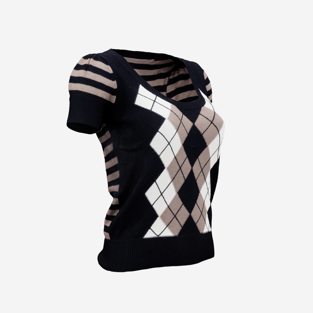 Squares Lines Open Neck Pull Top